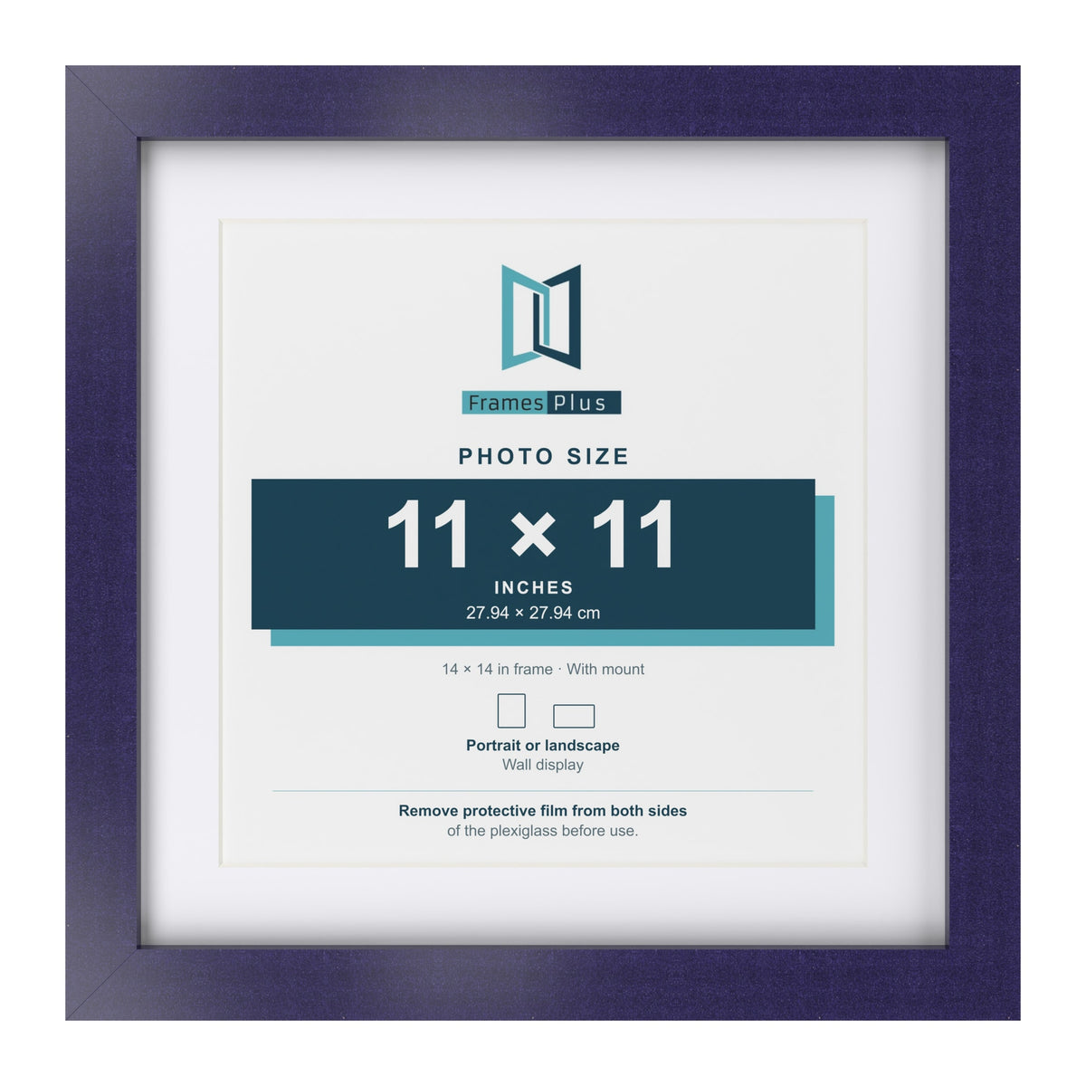 Purple 14 x 14 inch picture frame with a white mount for an 11 x 11 inch photo