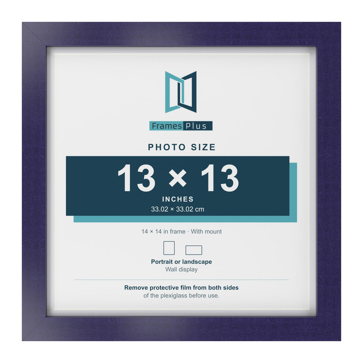 Purple 14 x 14 inch picture frame with a white mount for a 13 x 13 inch photo