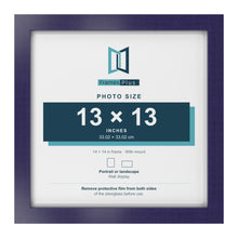 Purple 14 x 14 inch picture frame with a white mount for a 13 x 13 inch photo