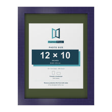 Purple 16 x 12 inch picture frame with a green mount for a 12 x 10 inch photo