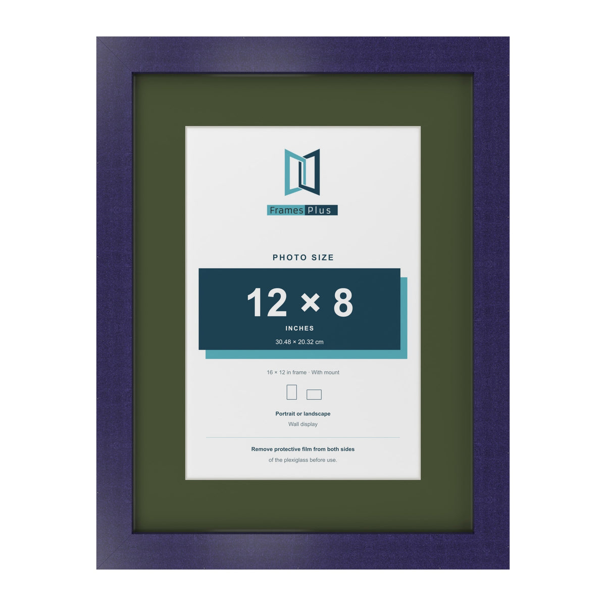 Purple 16 x 12 inch picture frame with a green mount for a 12 x 8 inch photo