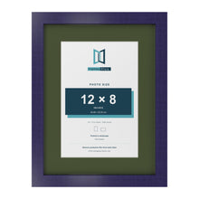 Purple 16 x 12 inch picture frame with a green mount for a 12 x 8 inch photo