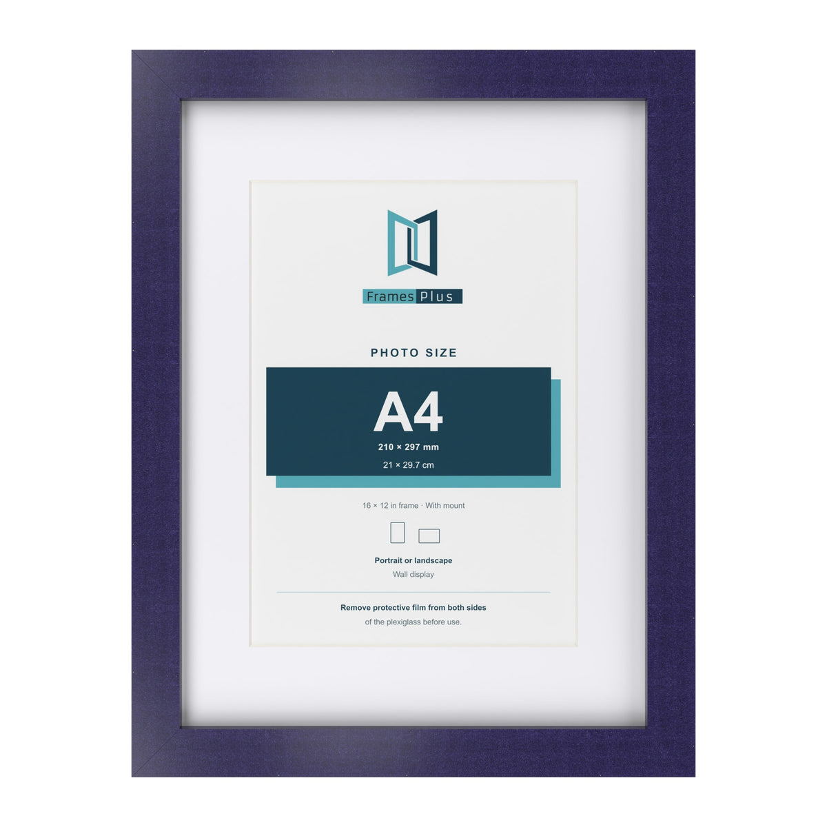 Purple 16 x 12 inch picture frame with a white mount for an A4 photo