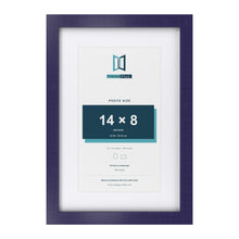 Purple 18 x 12 inch picture frame with a white mount for a 14 x 8 inch photo