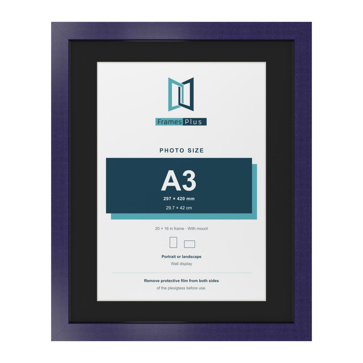 Purple 20 x 16 inch picture frame with a black mount for an A3 photo