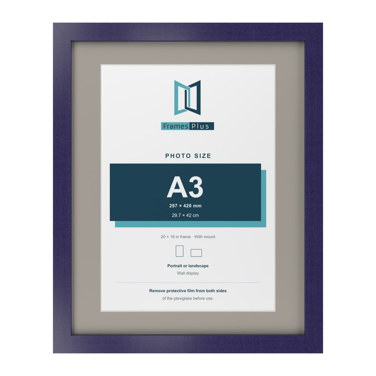 Purple 20 x 16 inch picture frame with a Dawn Grey mount for an A3 photo