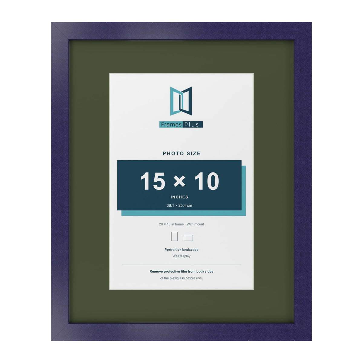 Purple 20 x 16 inch picture frame with a green mount for a 15 x 10 inch photo