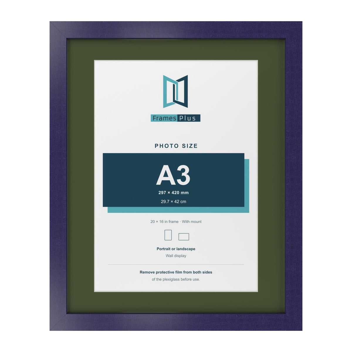 Purple 20 x 16 inch picture frame with a green mount for an A3 photo