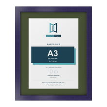 Purple 20 x 16 inch picture frame with a green mount for an A3 photo