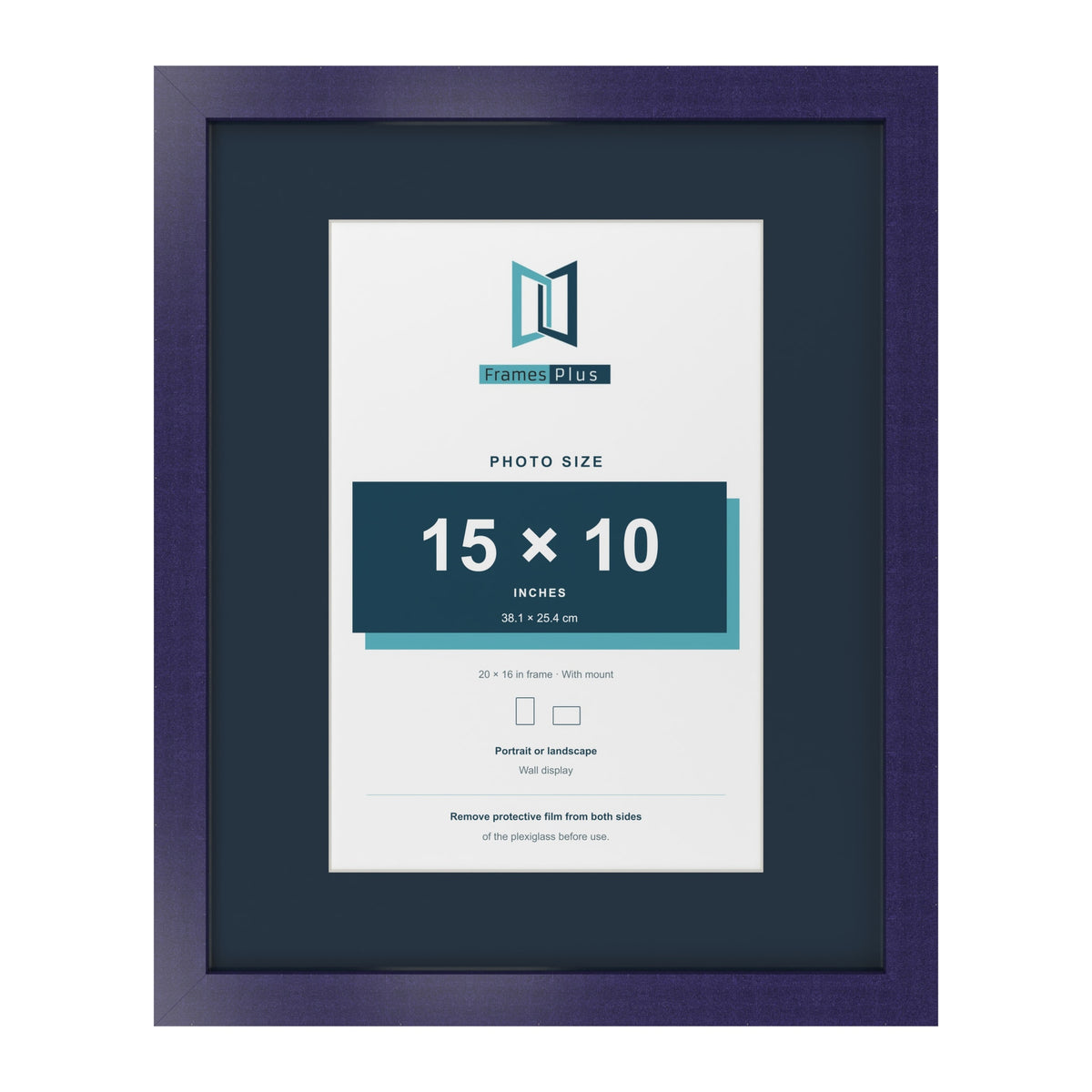 Purple 20 x 16 inch picture frame with a Pacific Blue mount for a 15 x 10 inch photo