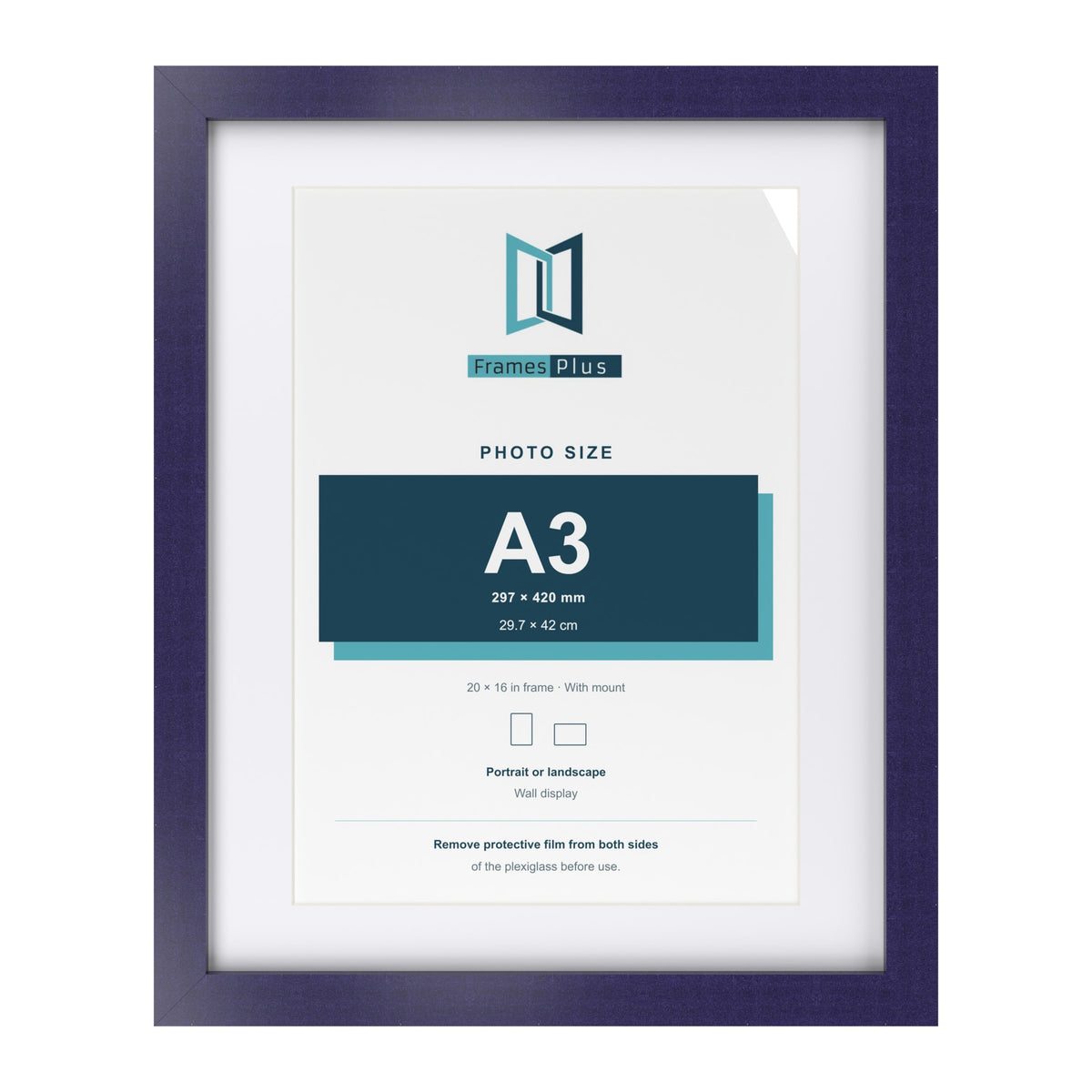 Purple 20 x 16 inch picture frame with a white mount for an A3 photo