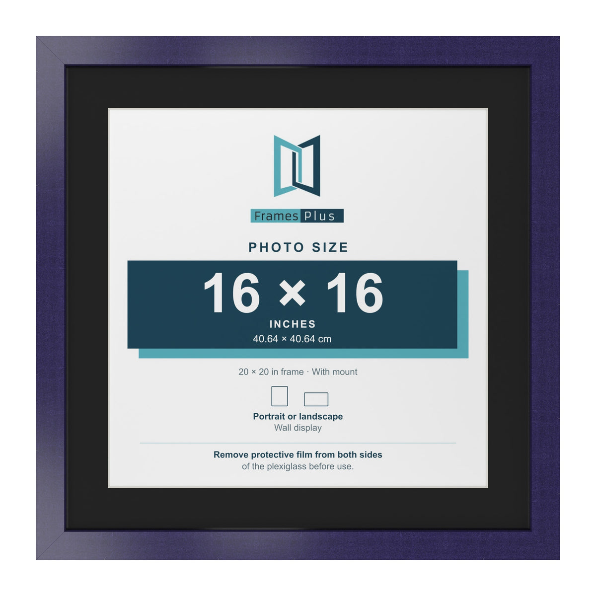 Purple 20 x 20 inch picture frame with a black mount for a 16 x 16 inch photo