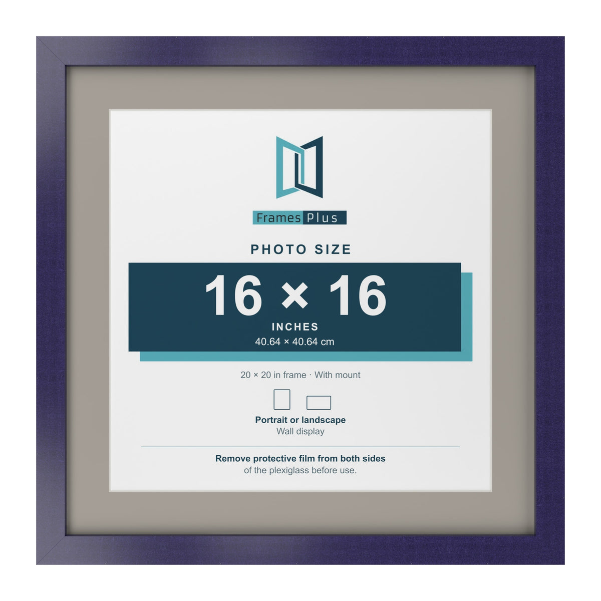 Purple 20 x 20 inch picture frame with a Dawn Grey mount for a 16 x 16 inch photo