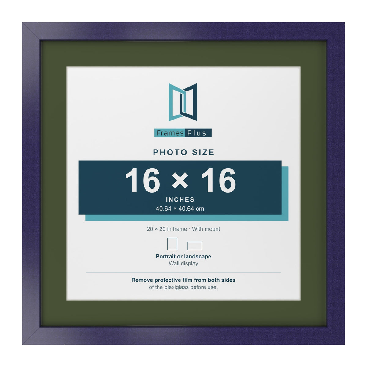 Purple 20 x 20 inch picture frame with a green mount for a 16 x 16 inch photo