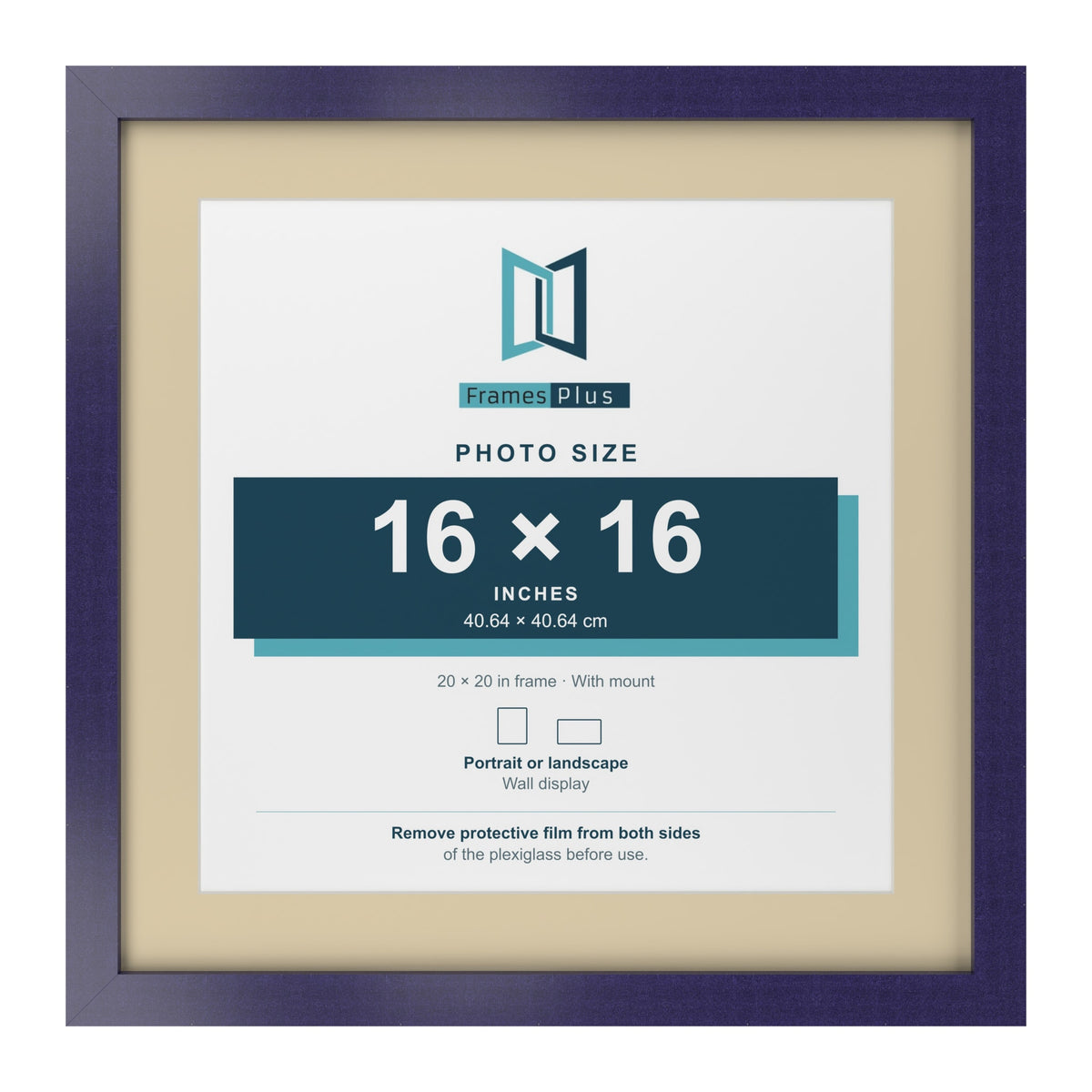 Purple 20 x 20 inch picture frame with an ivory mount for a 16 x 16 inch photo