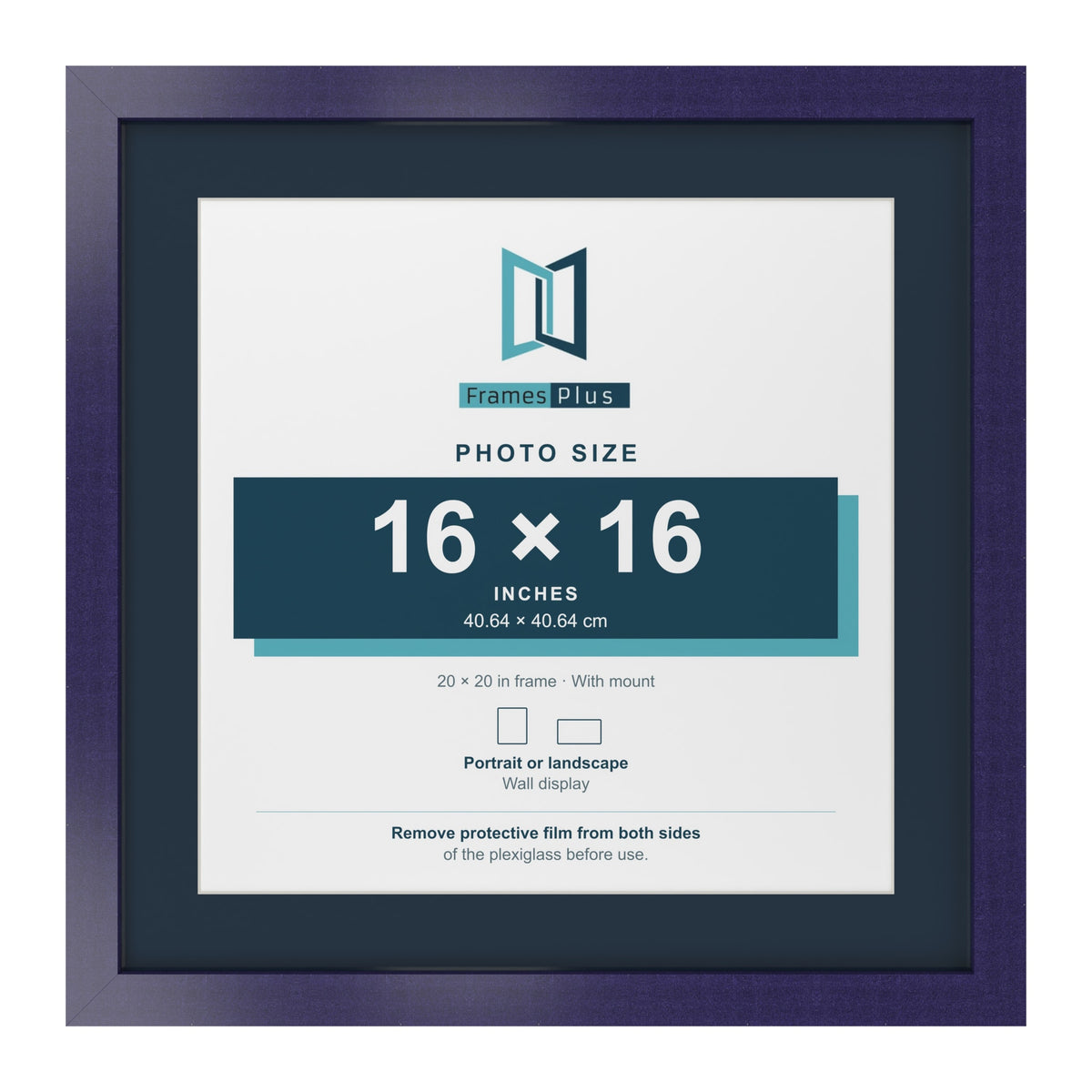 Purple 20 x 20 inch picture frame with a Pacific Blue mount for a 16 x 16 inch photo