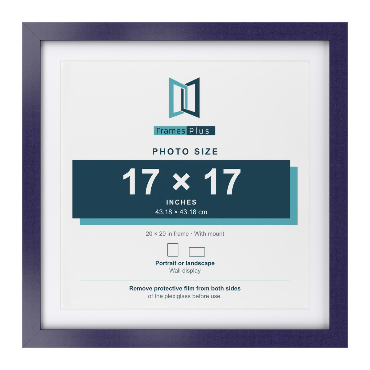 Purple 20 x 20 inch picture frame with a white mount for a 17 x 17 inch photo