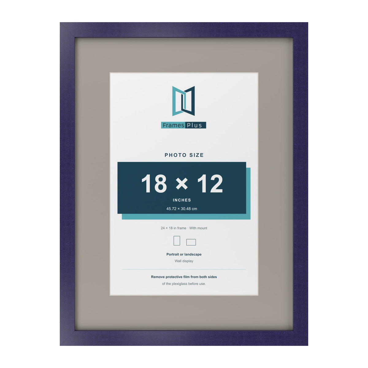 Purple 24 x 18 inch picture frame with a Dawn Grey mount for an 18 x 12 inch photo