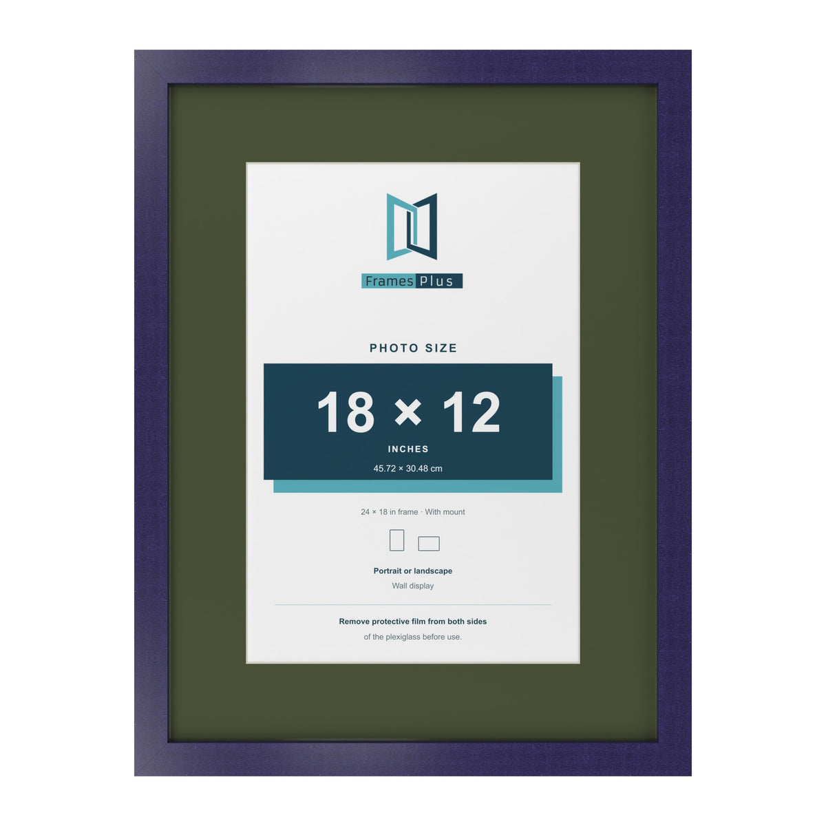 Purple 24 x 18 inch picture frame with a green mount for an 18 x 12 inch photo