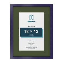 Purple 24 x 18 inch picture frame with a green mount for an 18 x 12 inch photo