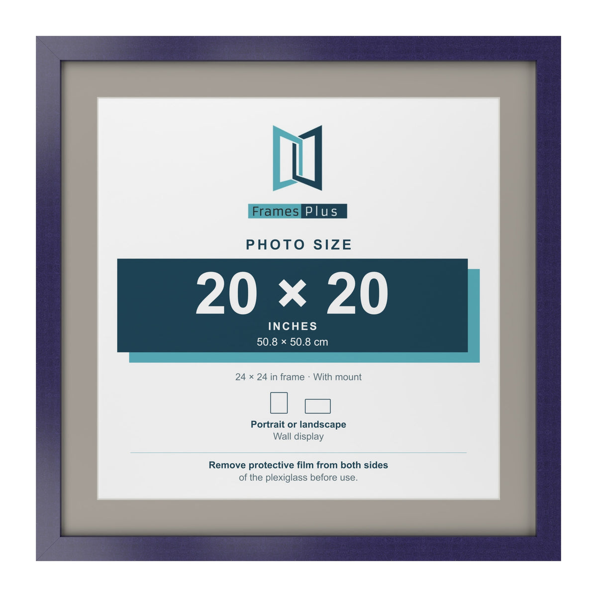 Purple 24 x 24 inch picture frame with a Dawn Grey mount for a 20 x 20 inch photo