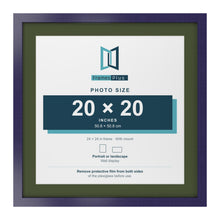Purple 24 x 24 inch picture frame with a green mount for a 20 x 20 inch photo