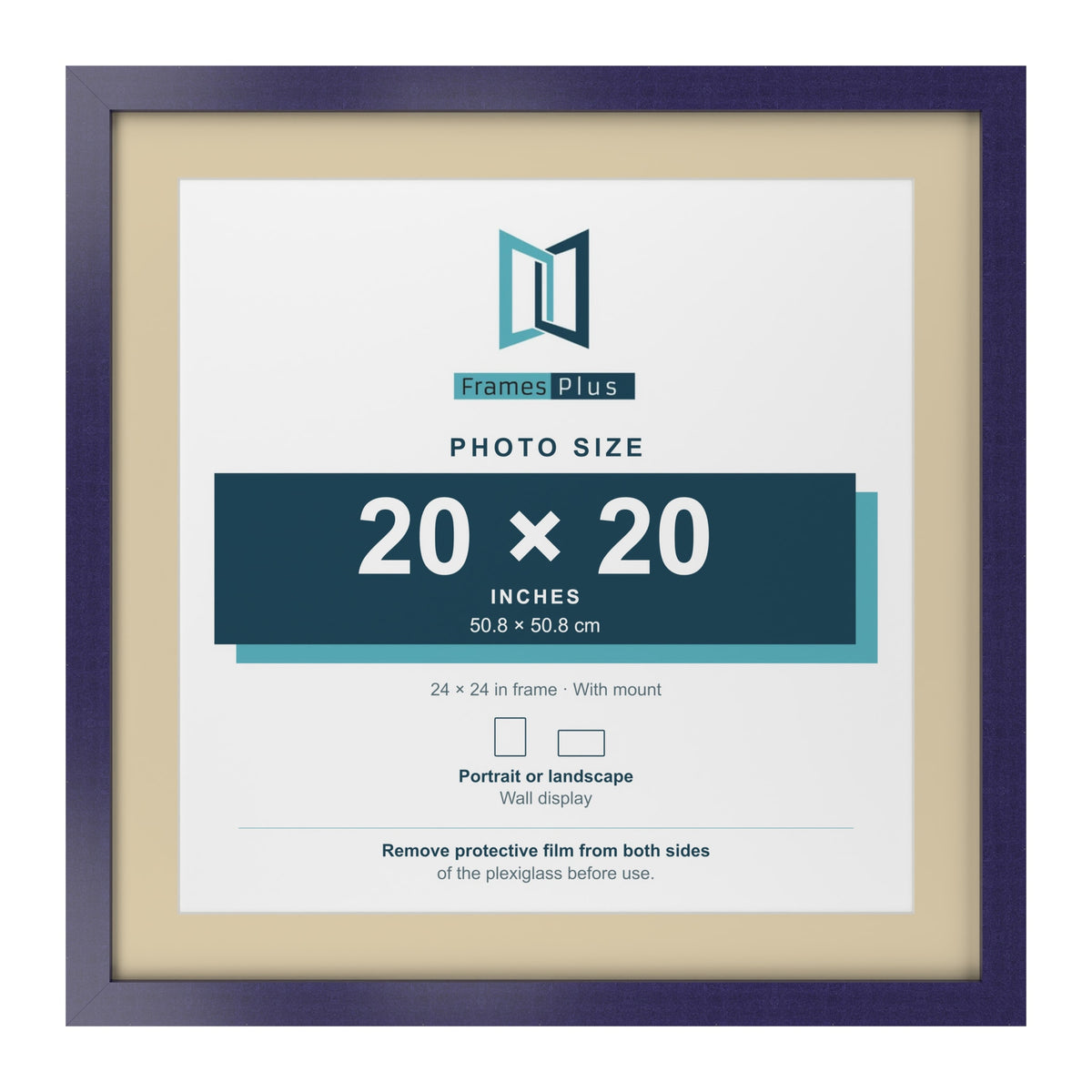 Purple 24 x 24 inch picture frame with an ivory mount for a 20 x 20 inch photo