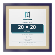 Purple 24 x 24 inch picture frame with an ivory mount for a 20 x 20 inch photo