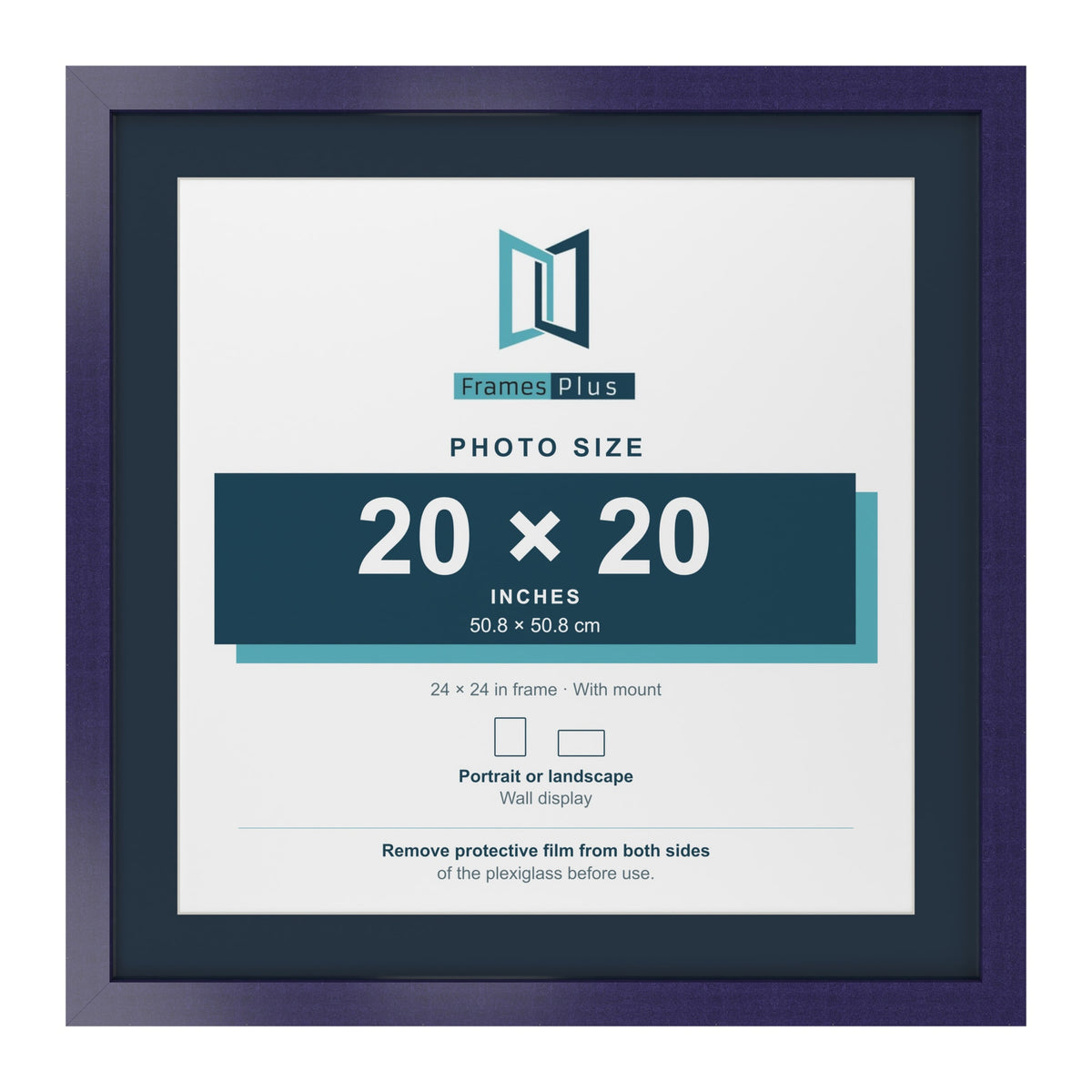 Purple 24 x 24 inch picture frame with a Pacific Blue mount for a 20 x 20 inch photo