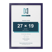 Purple 28 x 20 inch picture frame with a white mount for a 27 x 19 inch photo