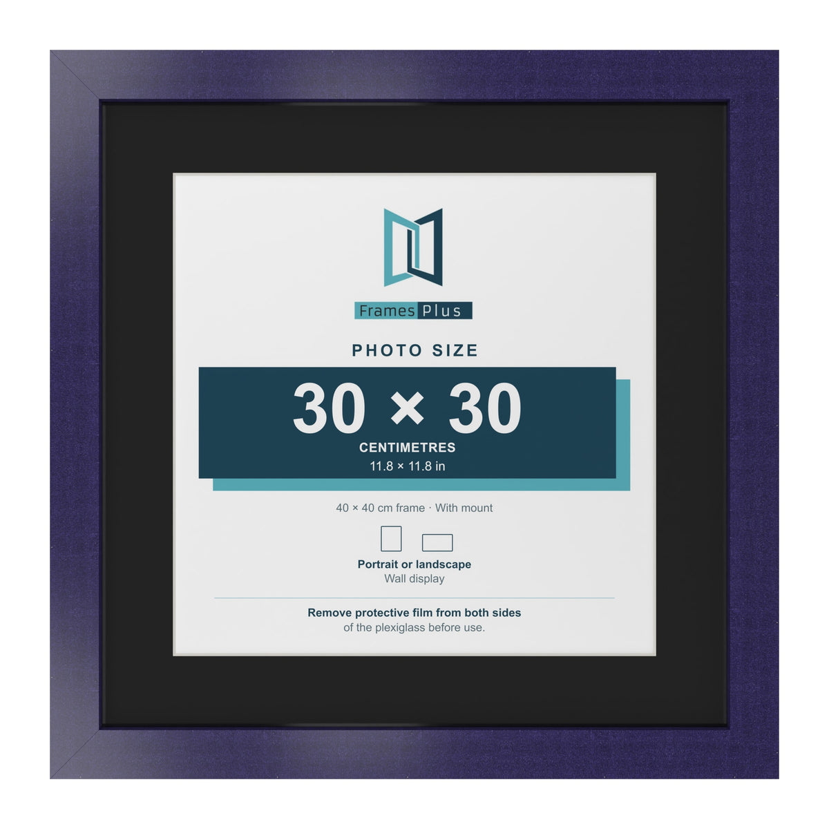 Purple 40 x 40 cm picture frame with a black mount for a 30 x 30 cm photo