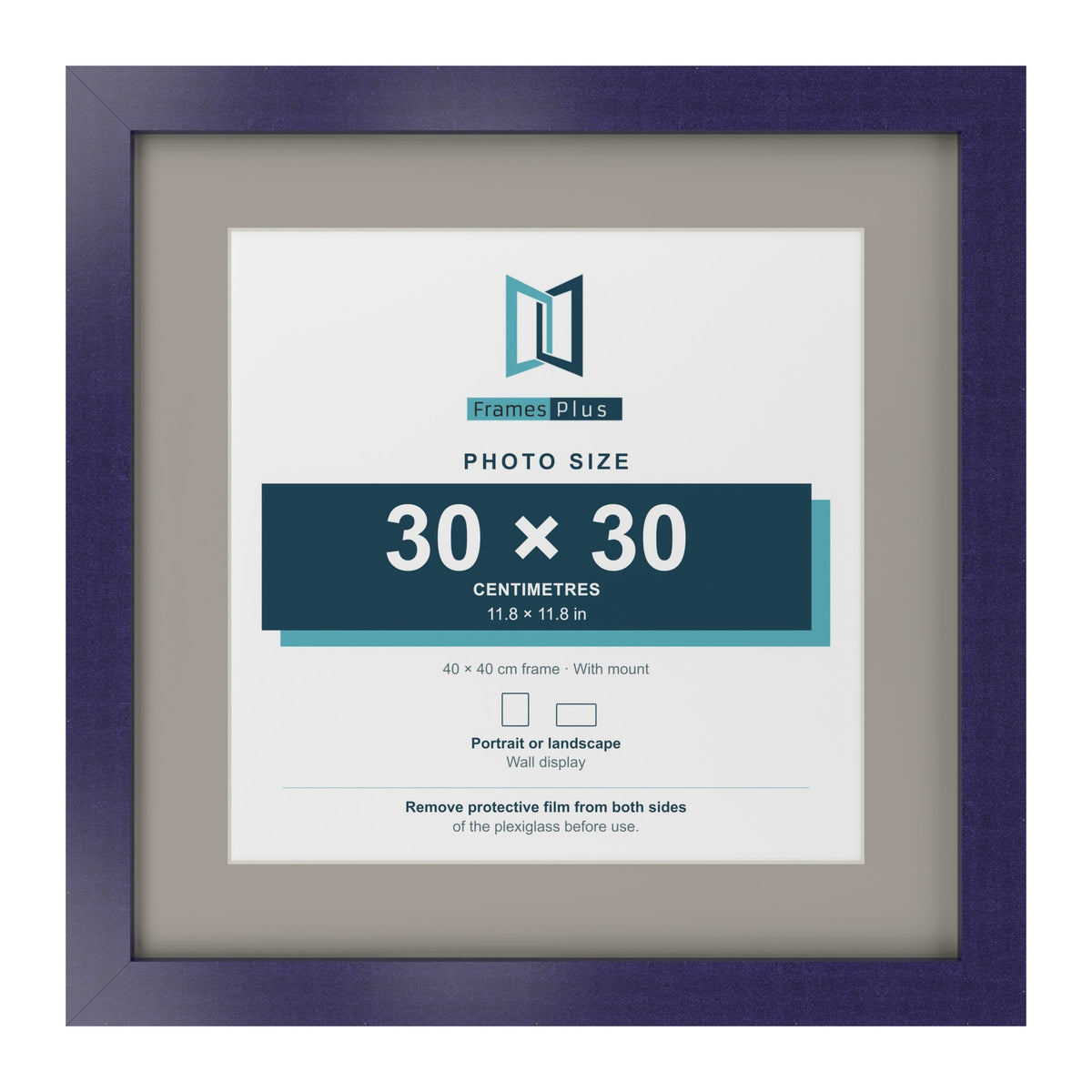 Purple 40 x 40 cm picture frame with a Dawn Grey mount for a 30 x 30 cm photo