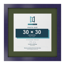 Purple 40 x 40 cm picture frame with a green mount for a 30 x 30 cm photo