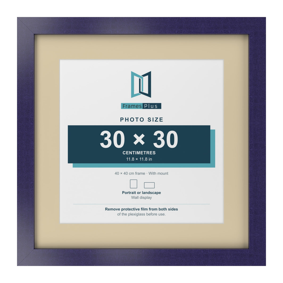 Purple 40 x 40 cm picture frame with an ivory mount for a 30 x 30 cm photo