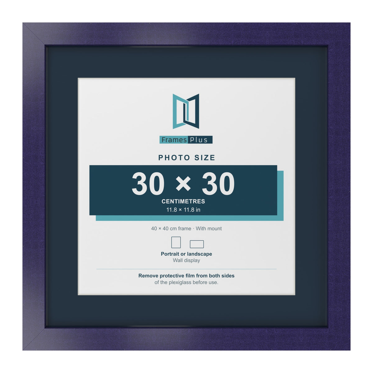 Purple 40 x 40 cm picture frame with a Pacific Blue mount for a 30 x 30 cm photo