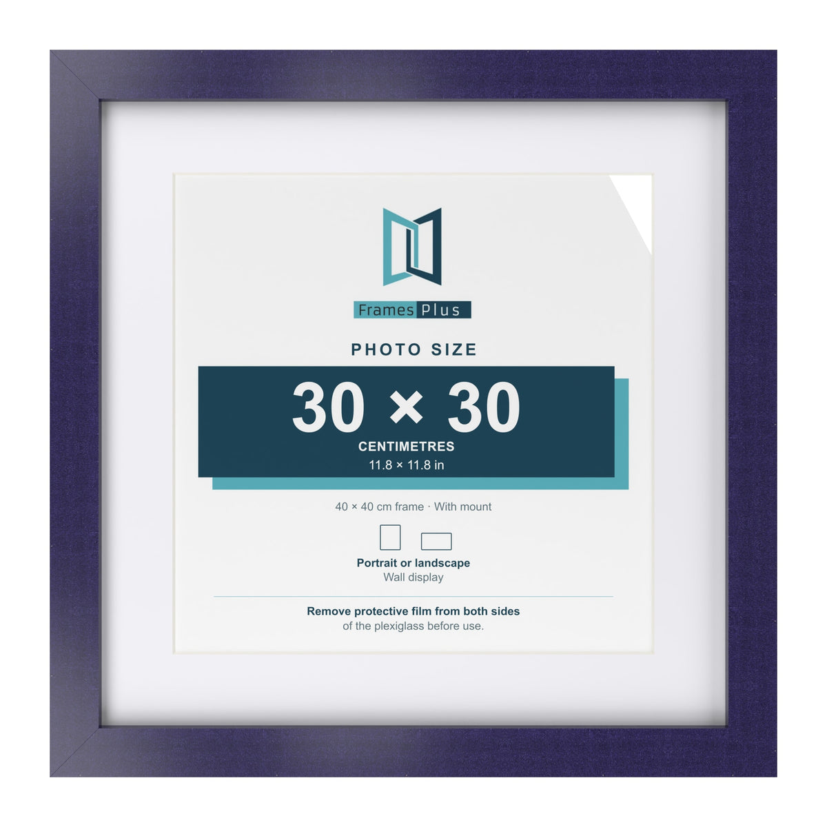 Purple 40 x 40 cm picture frame with a white mount for a 30 x 30 cm photo