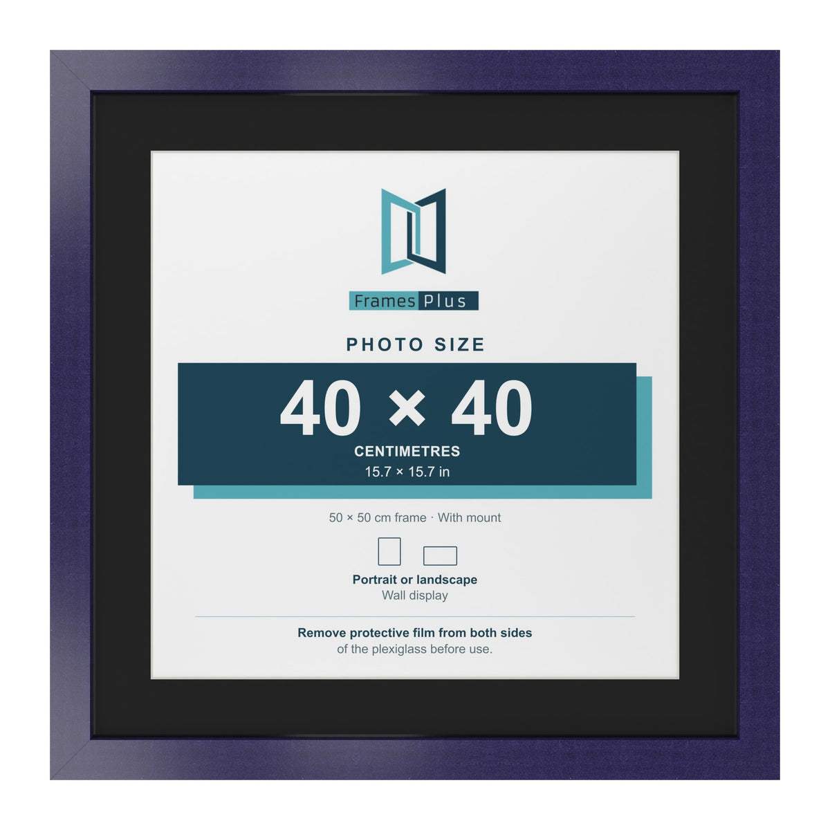 Purple 50 x 50 cm picture frame with a black mount for a 40 x 40 cm photo