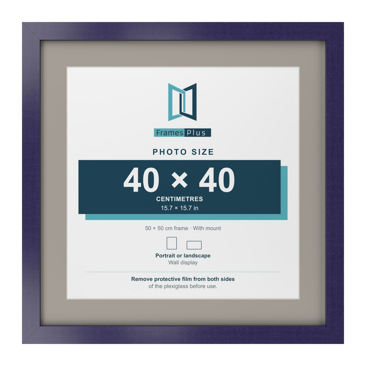 Purple 50 x 50 cm picture frame with a Dawn Grey mount for a 40 x 40 cm photo