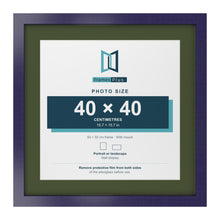 Purple 50 x 50 cm picture frame with a green mount for a 40 x 40 cm photo