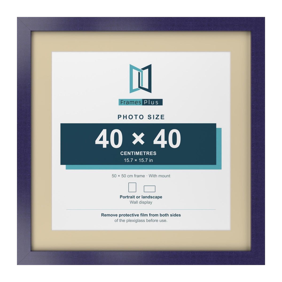 Purple 50 x 50 cm picture frame with an ivory mount for a 40 x 40 cm photo