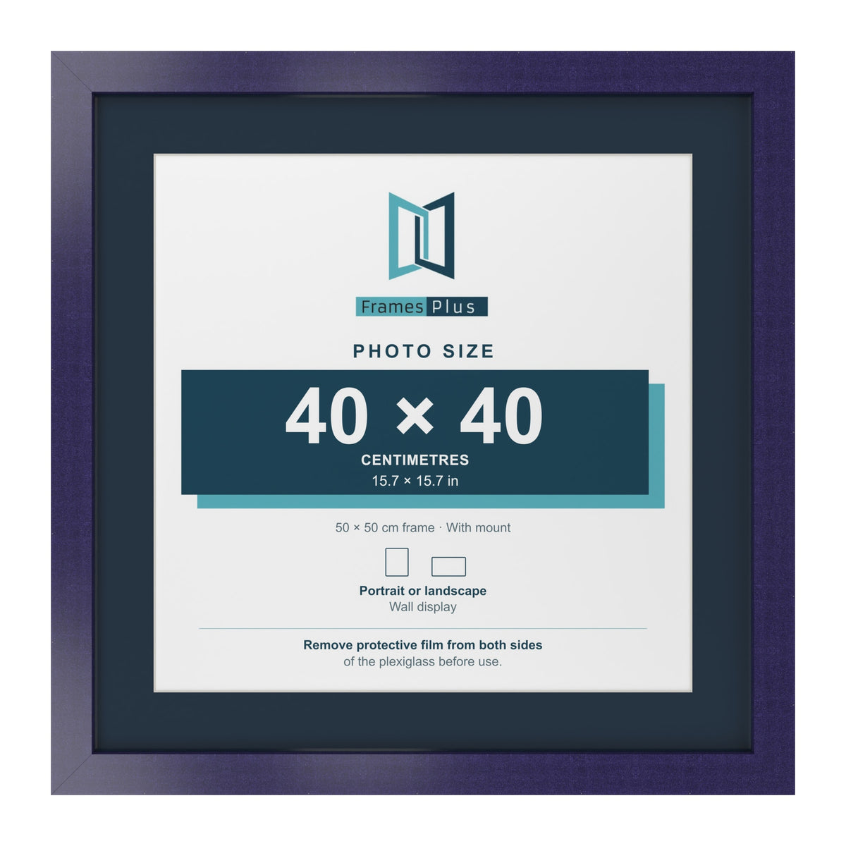 Purple 50 x 50 cm picture frame with a Pacific Blue mount for a 40 x 40 cm photo