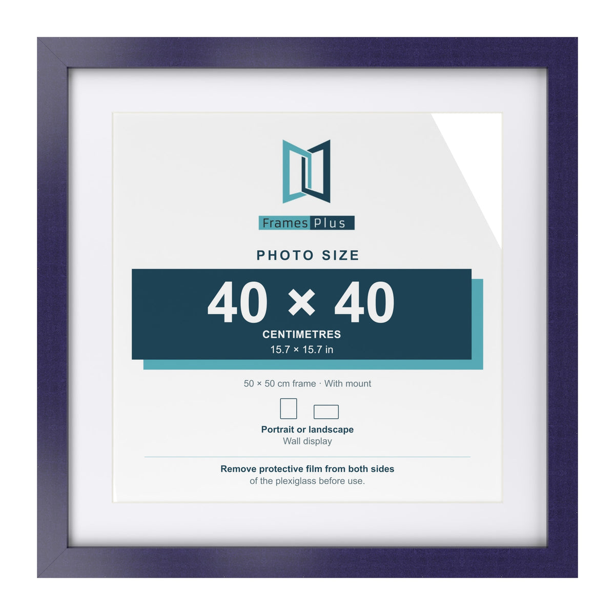 Purple 50 x 50 cm picture frame with a white mount for a 40 x 40 cm photo