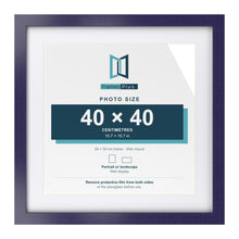 Purple 50 x 50 cm picture frame with a white mount for a 40 x 40 cm photo