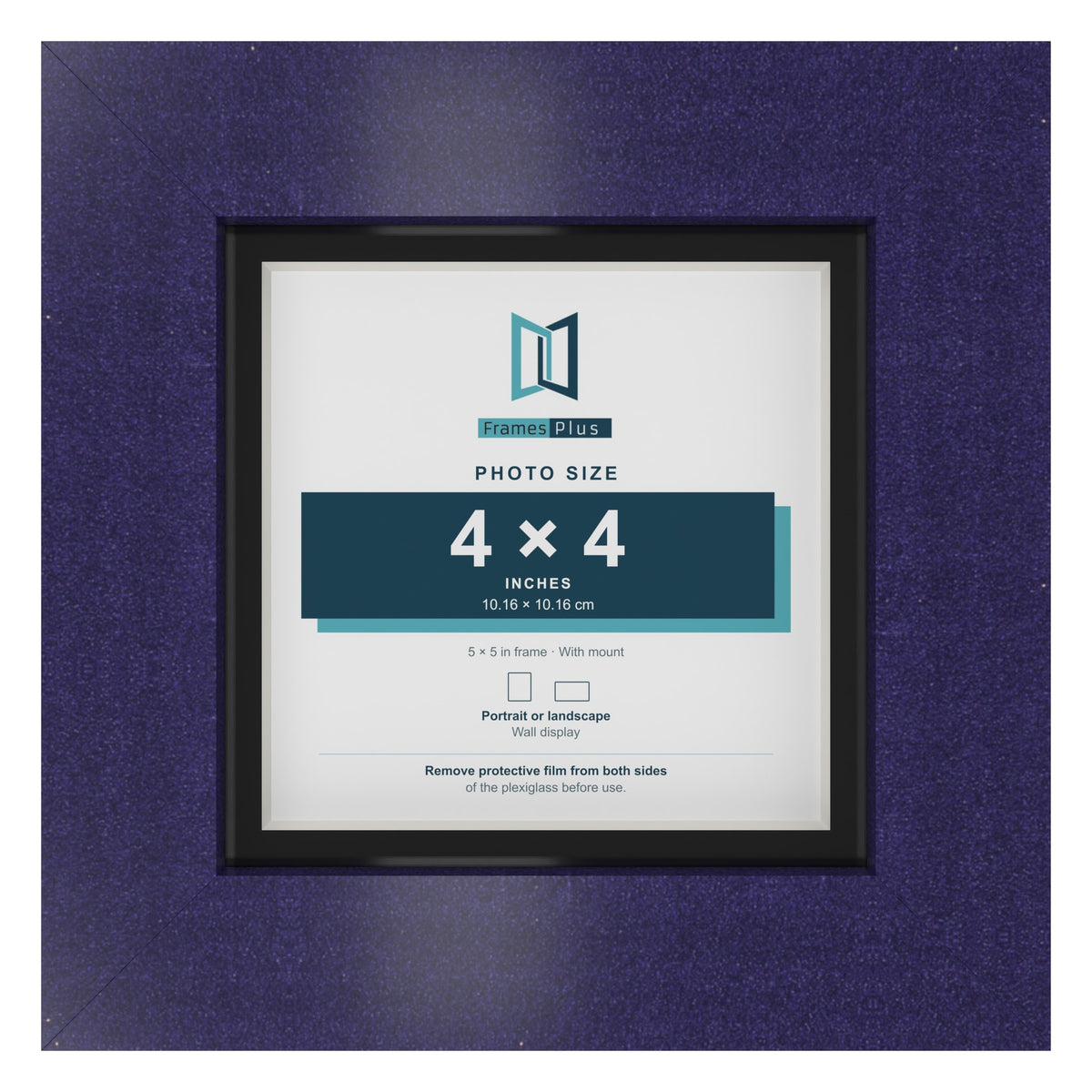 Purple 5 x 5 inch picture frame with a black mount for a 4 x 4 inch photo