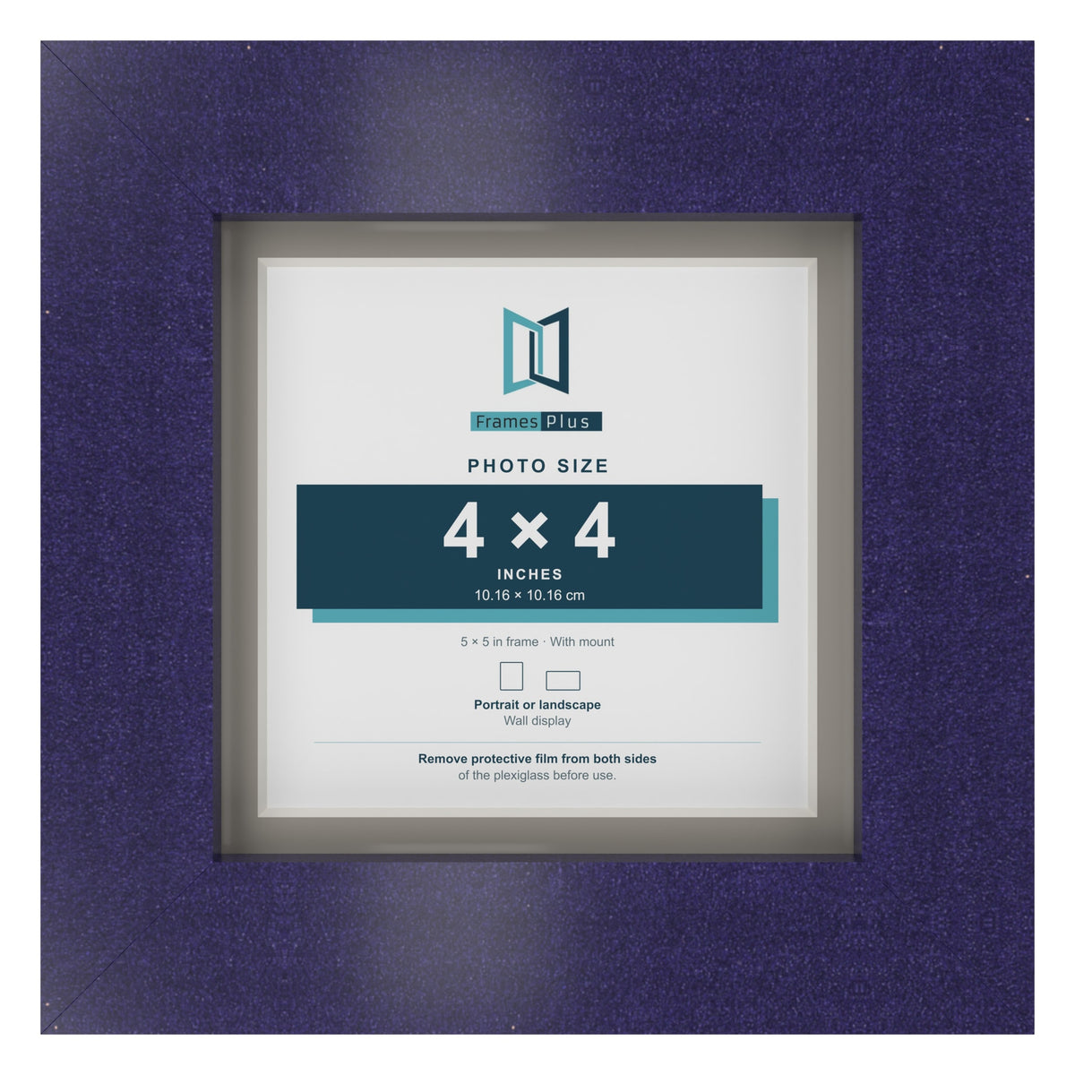 Purple 5 x 5 inch picture frame with a Dawn Grey mount for a 4 x 4 inch photo