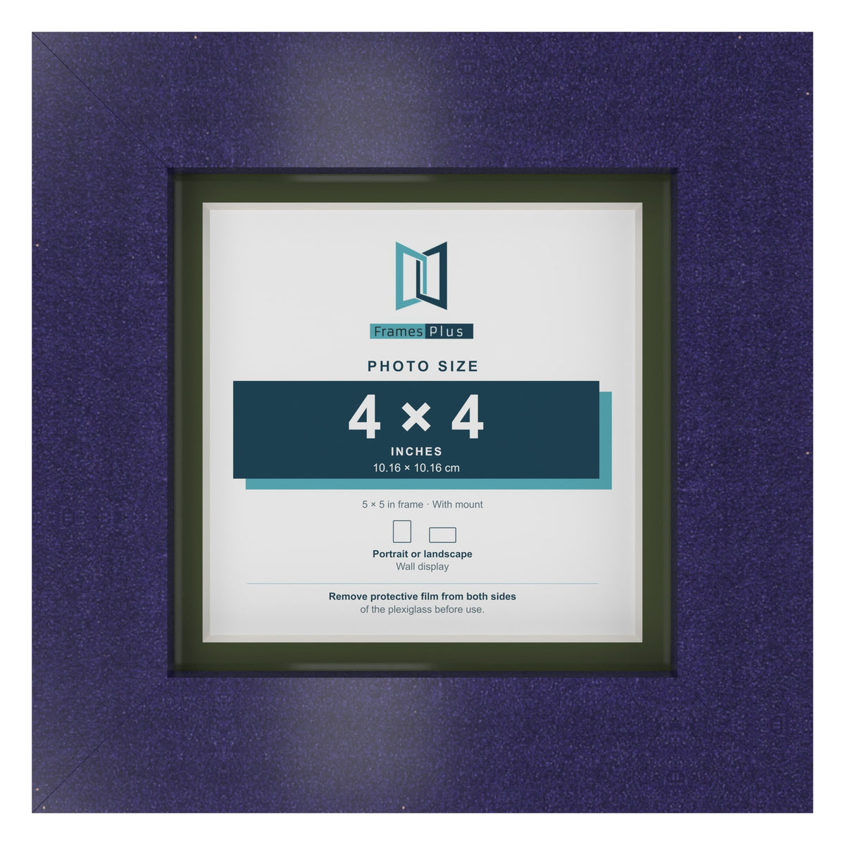 Purple 5 x 5 inch picture frame with a green mount for a 4 x 4 inch photo