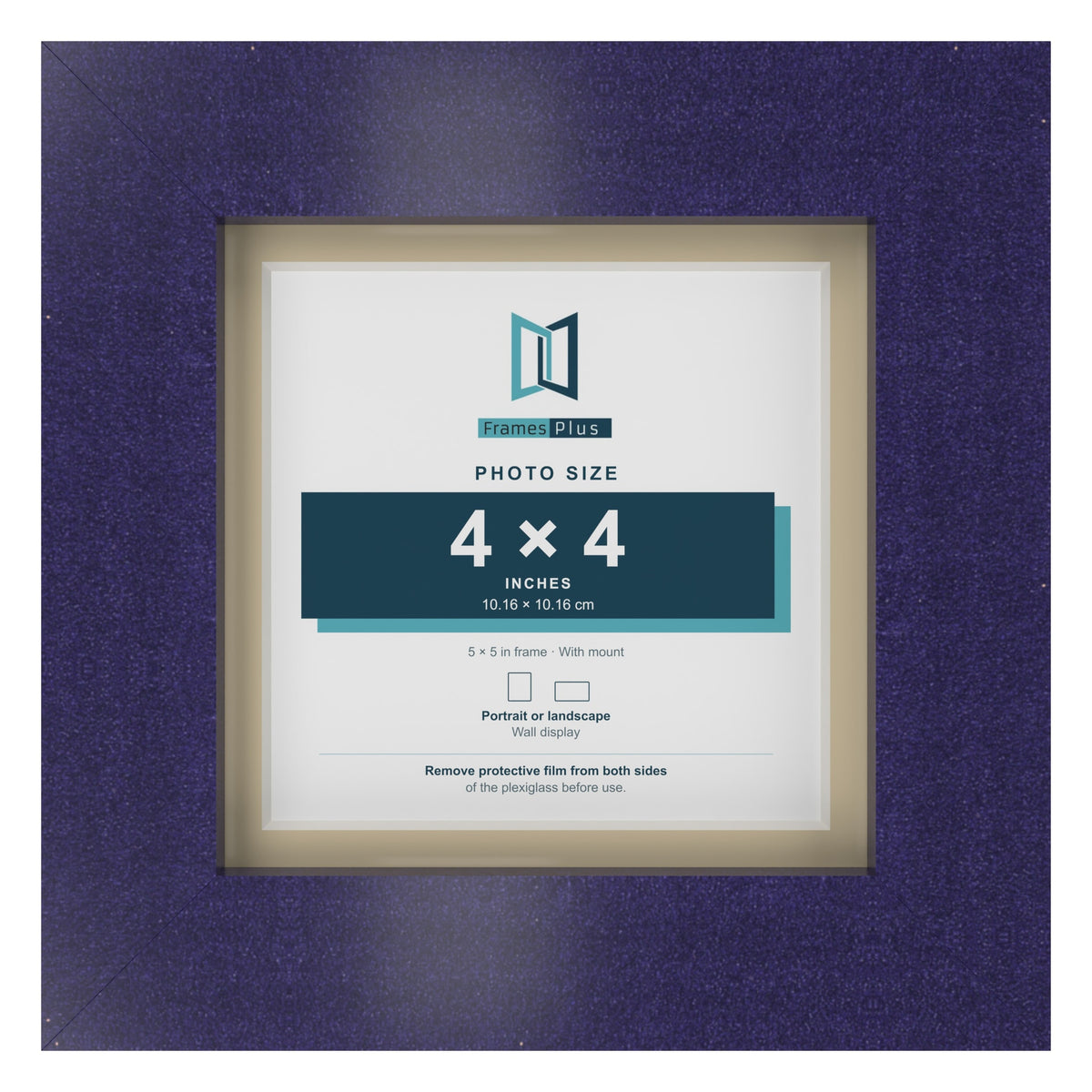Purple 5 x 5 inch picture frame with an ivory mount for a 4 x 4 inch photo