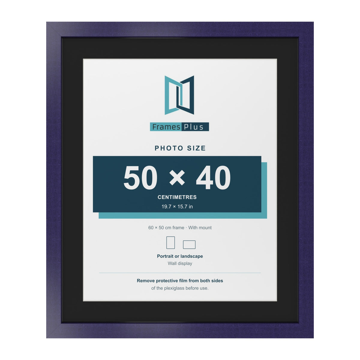 Purple 60 x 50 cm picture frame with a black mount for a 50 x 40 cm photo