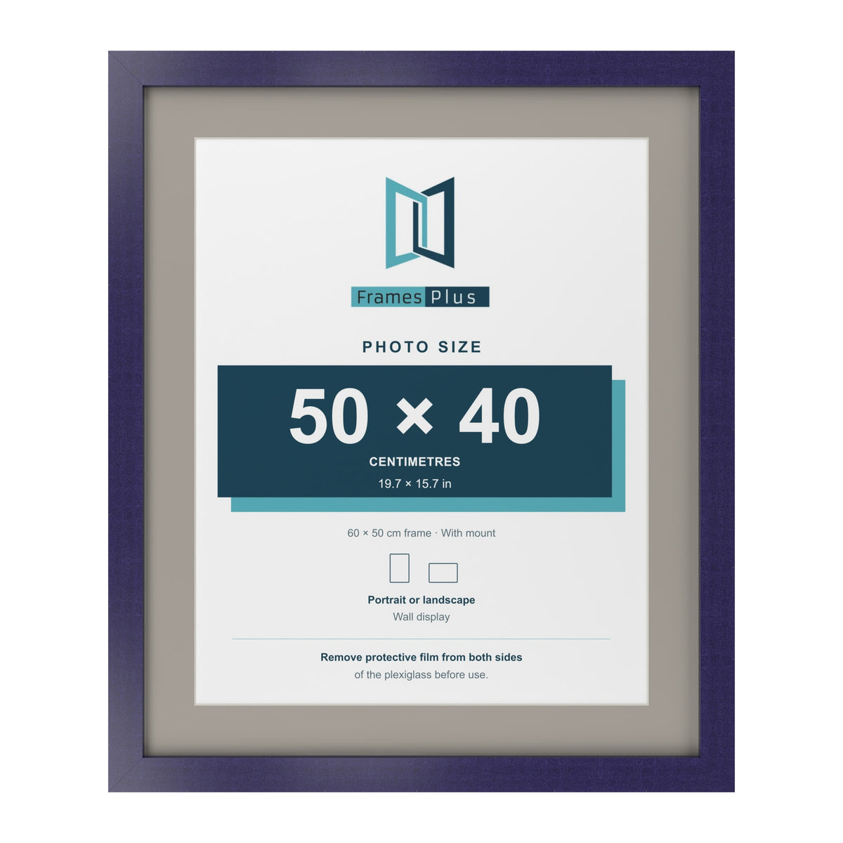 Purple 60 x 50 cm picture frame with a Dawn Grey mount for a 50 x 40 cm photo
