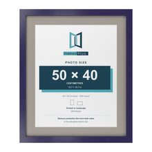 Purple 60 x 50 cm picture frame with a Dawn Grey mount for a 50 x 40 cm photo